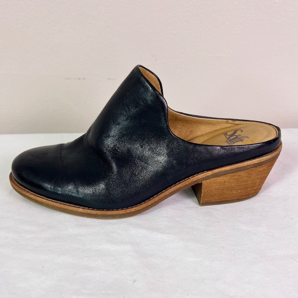 Sofft Ameera Leather Mules 7.5 Black Block Heel Slip On Coastal Cowgirl Festival - Picture 4 of 11